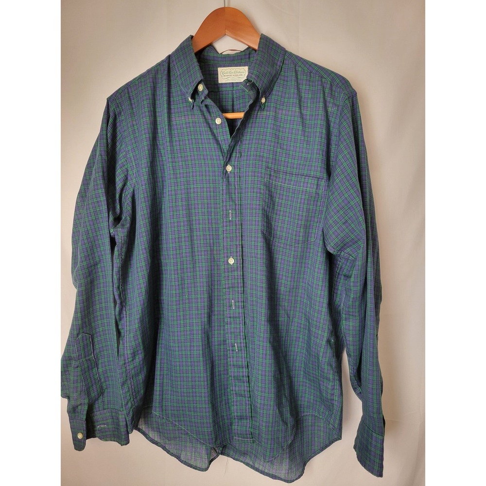 Cable Car Clothiers Robert Kirk Ltd Men's L 16-16.5 Blue Green Plaid Button Down